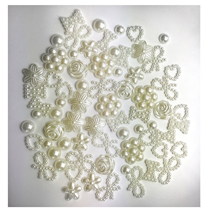ALL in ONE Assorted Cream Hearts, Stars, Flowers, Bows, Pearls Flat Back Cabochon (Pearl-50 Gram) - Image 1